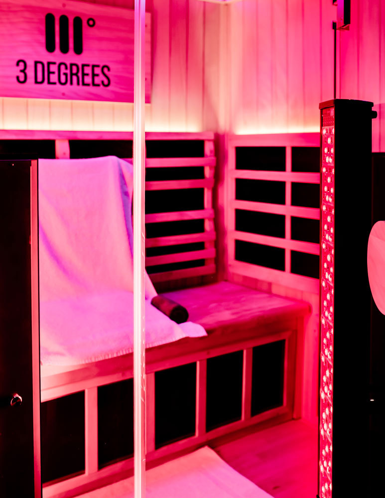 Better view of the layout of the Red Light Sauna Therapy within the sauna suite.
